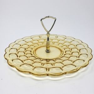 VTG Federal Glass Yorktown Gold Center Handle Tray